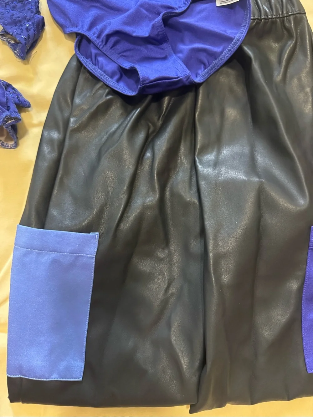 Weissman Blue Two-Tone Sparkle Leotard with Black Faux-Leather Skirt